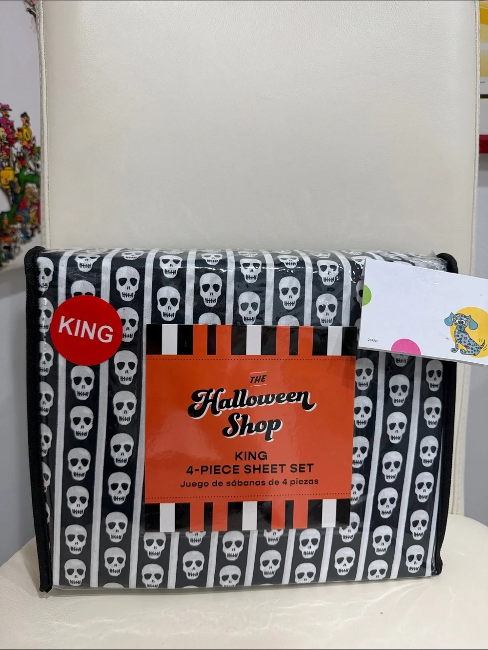 The Halloween Shop Black & White Skull Pattern KING Sheet Set